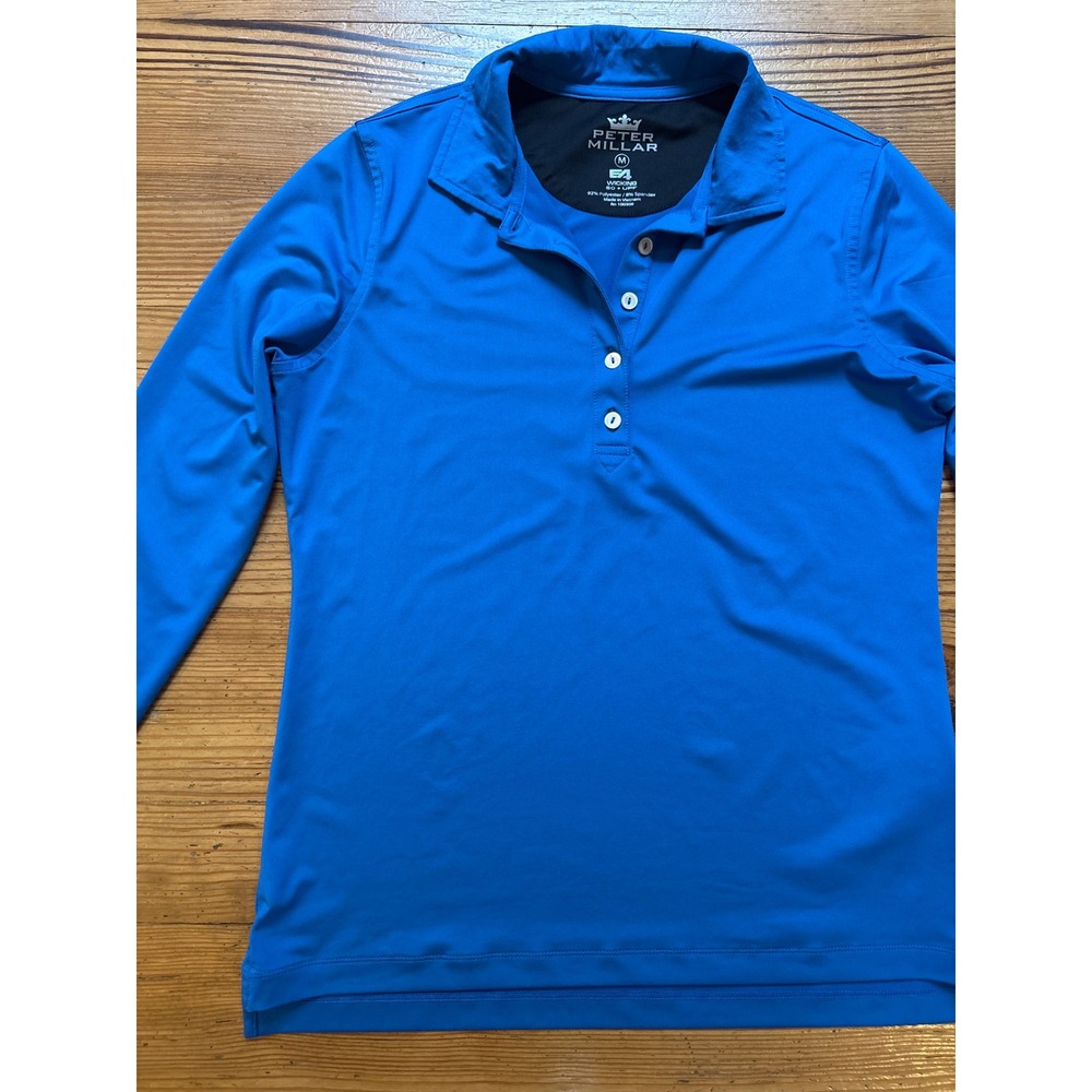 Peter Millar Polo Shirt Womens Blue Long Sleeve Wicking Performance SIZE M - Picture 2 of 5
